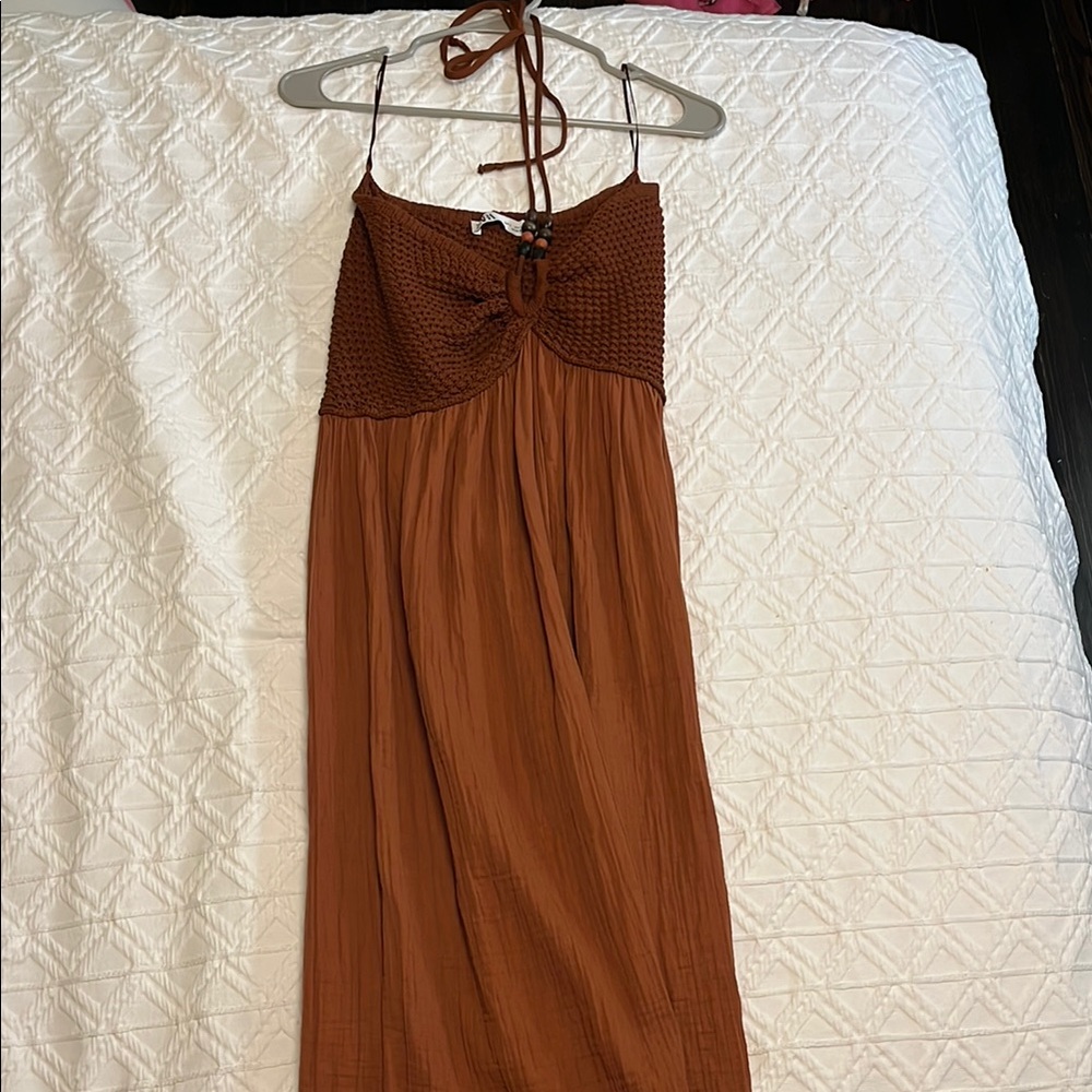 Brown Halter Maxi Dress